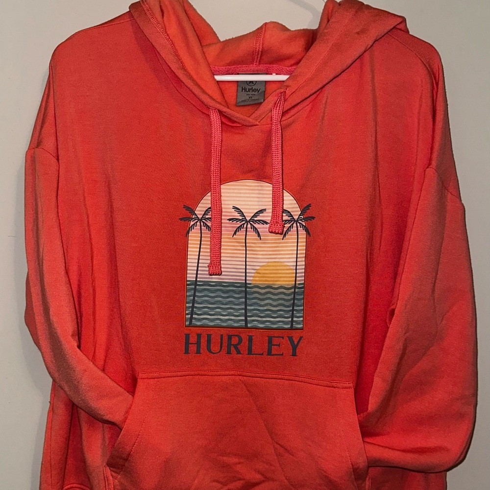 Hurley Coral Pink Pullover Hoodie with Palm Graphic
